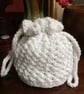 Hand Crochet White Silver Sparkly Drawstring Bag Pouch Purse Handbag Purse - Image 1