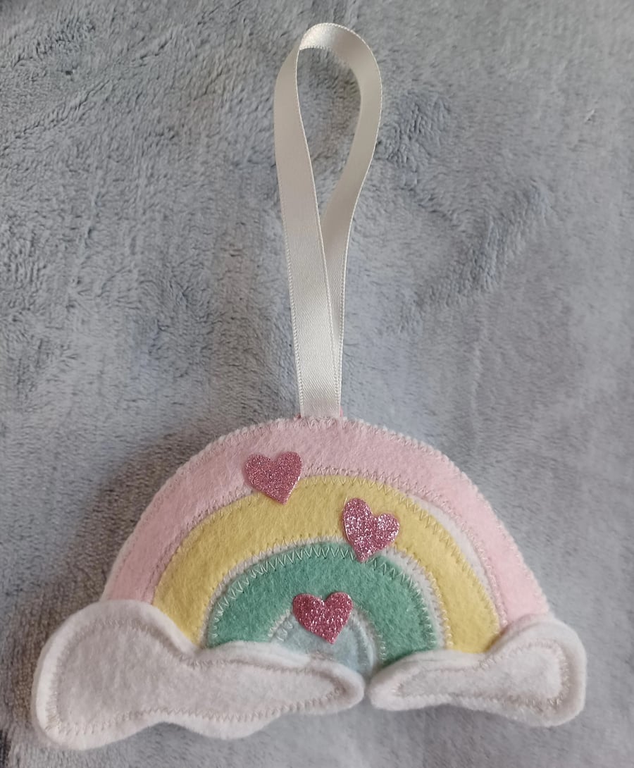 Felt rainbow hanger, nursery decoration, pastel rainbows and clouds, cute gift