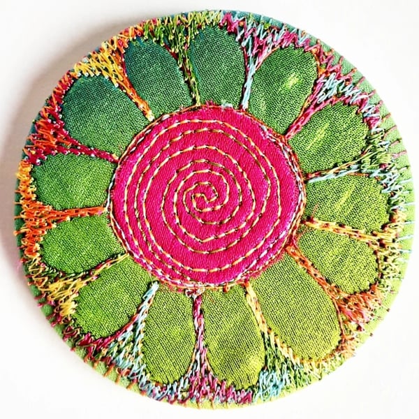 Badge 58mm Multicoloured Flower Textile Badge 