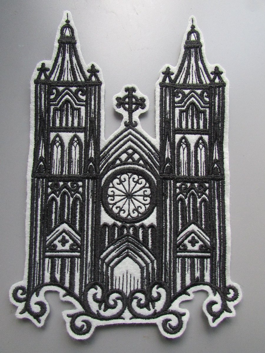 Gothic Cathedral Embroidered Sew on Applique Patch