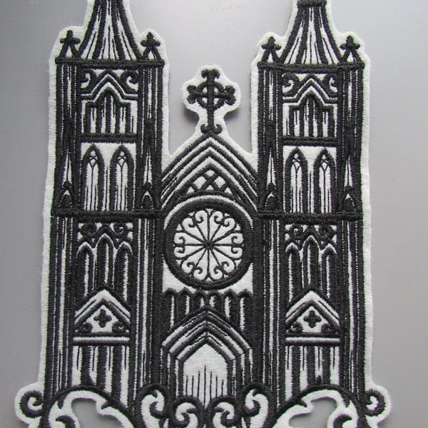 Gothic Cathedral Embroidered Sew on Applique Patch