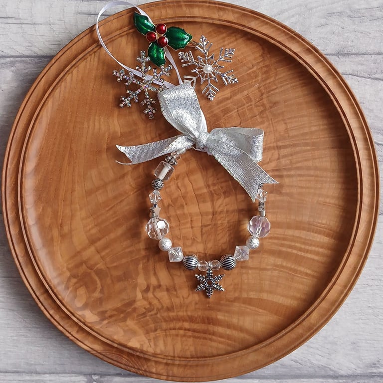 Beaded Ring Christmas Tree Decoration - Ice and Snow