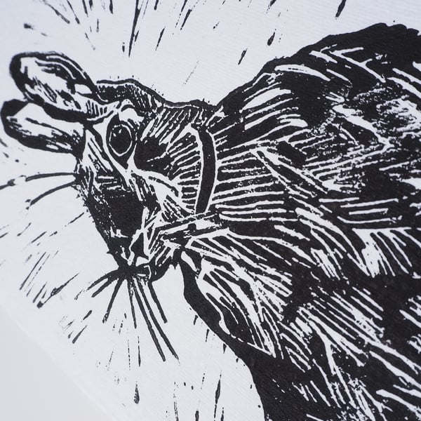 Watchful Hare Original Lino Print