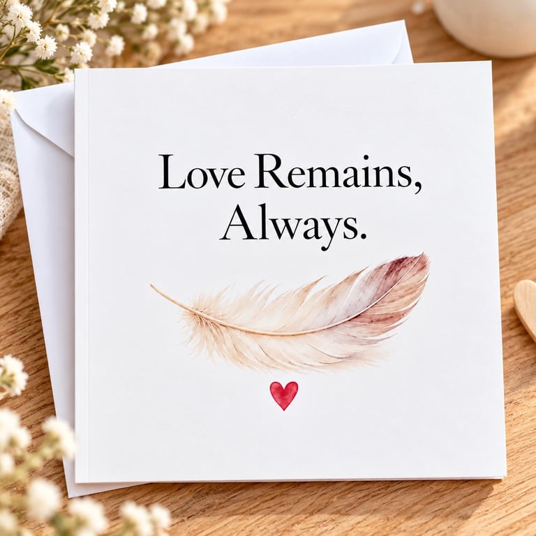 Love Remains Always Sympathy Card Feather Memorial Card