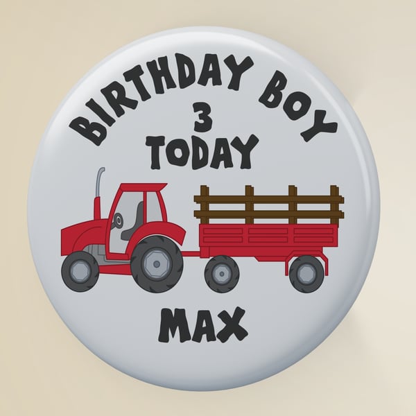 Personalised Tractor Birthday Badge 58mm