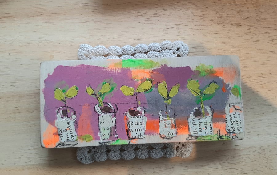 Little garden seedlings mixed media collage