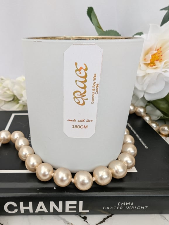 Grace Luxury Candle, White Italian Container with Gold Interior