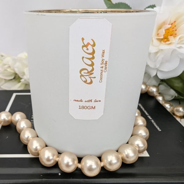 Grace Luxury Candle, White Italian Container with Gold Interior