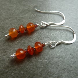 sterling silver earrings, carnelian gemstones