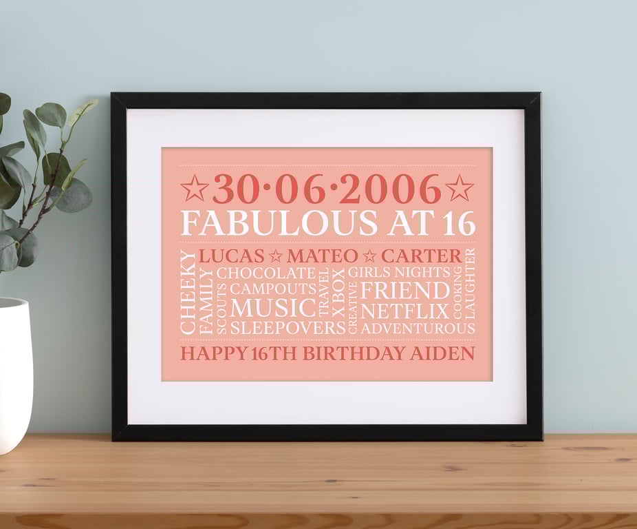 Personalised 16th Birthday Word Art - BD162