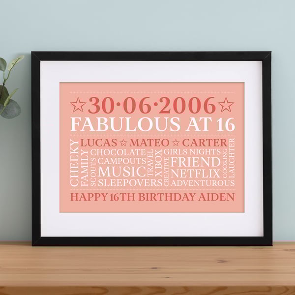 Personalised 16th Birthday Word Art - BD162