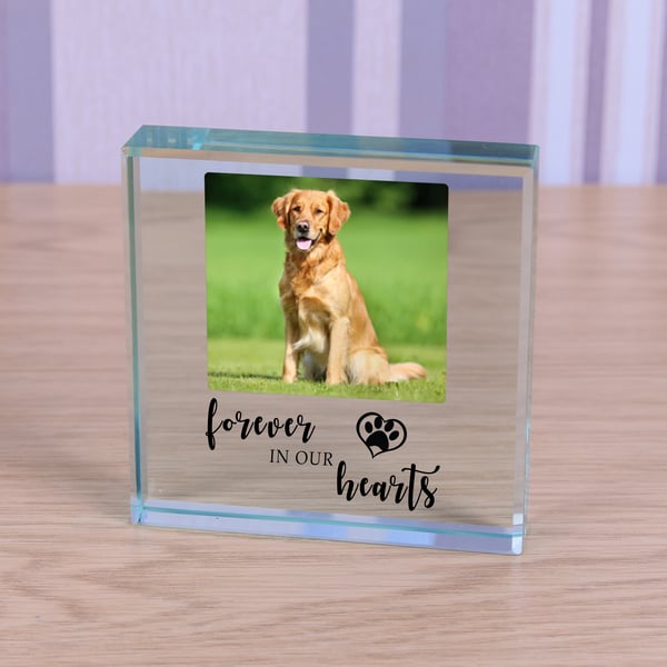 Dog Memorial Personalised Photo, Engraved Glass Block, Dog Lovers Gift, Forever