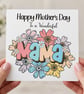 Mothers Day Personalised Card for Mama Happy Mothers Day Pretty Pink Blue Flower - Image 2