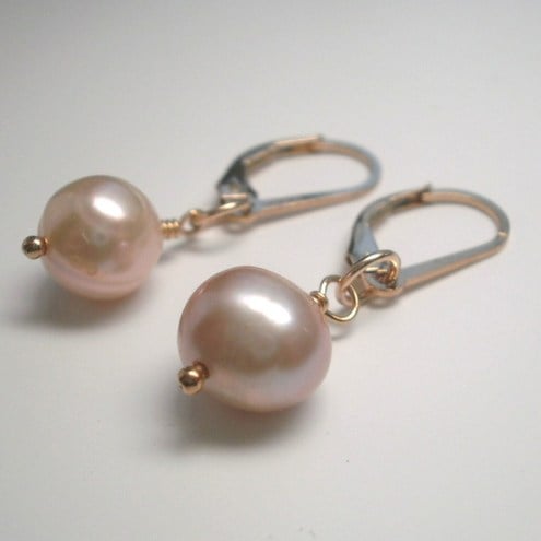 14K Gold Filled Pink Pearl Earrings