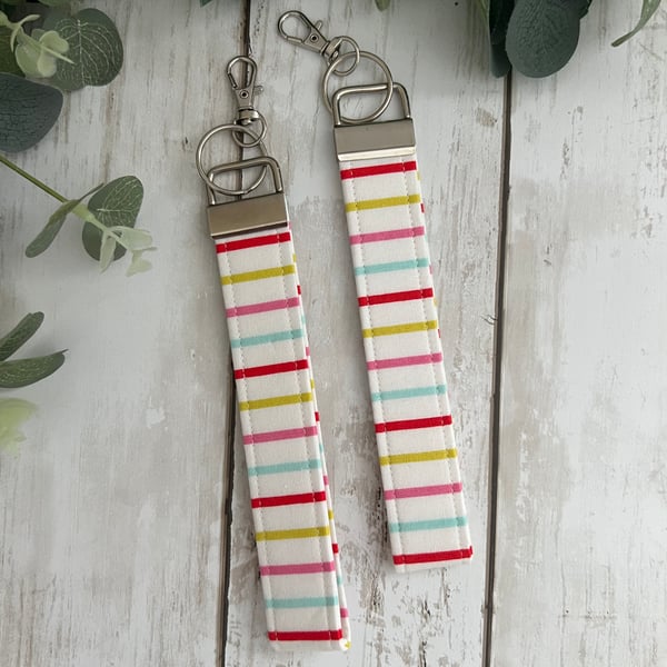 Key Fob Wristlet Set  in Multi Stripe Fabric, Bag Strap