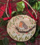Robin and snowdrop hand-painted log slice Christmas decoration  - Image 6