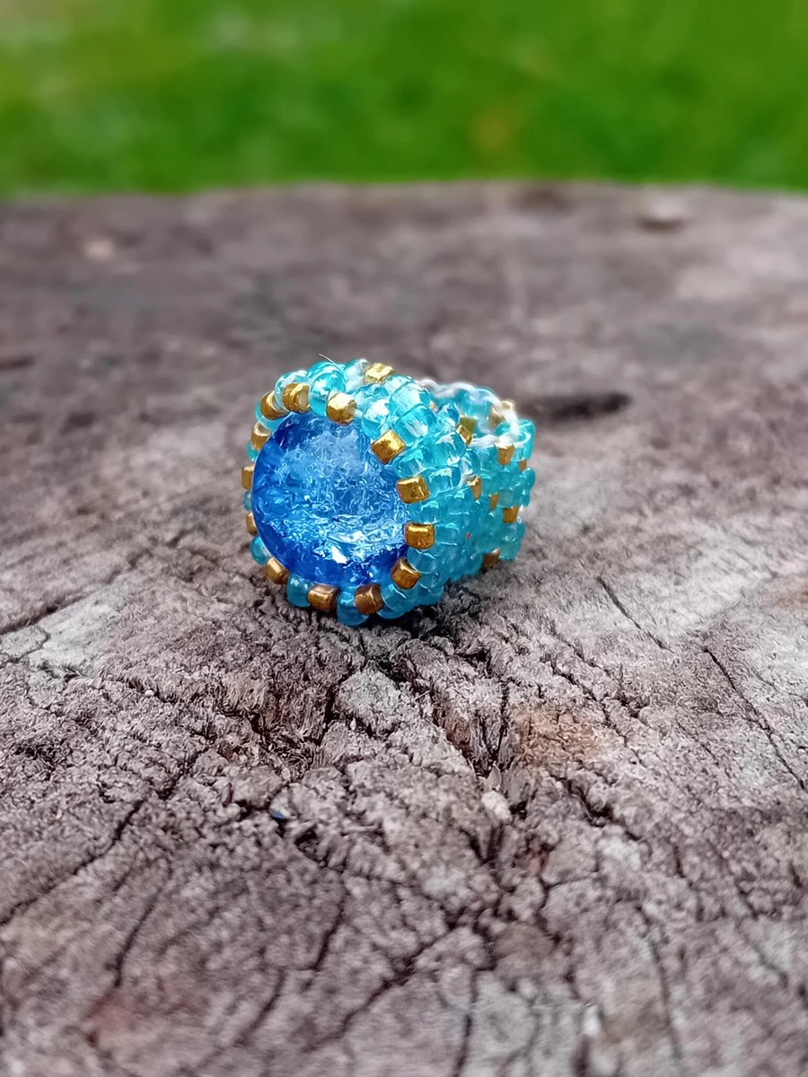 Blue and gold dragon eye beaded dreadlock cuff