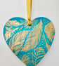 Boho Hanging Heart Turquoise With Gold Feathers