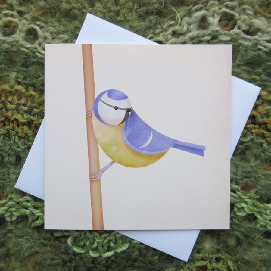 'Blue tit perched' greetings card