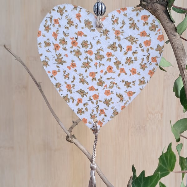 Wooden Hanging Heart with Fabric Decoupage