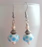Blue and White Glass Bead Earrings - Spotty Handmade Drop Earrings - Image 2