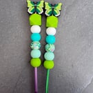 Butterfly silicone beaded crochet  hook green 