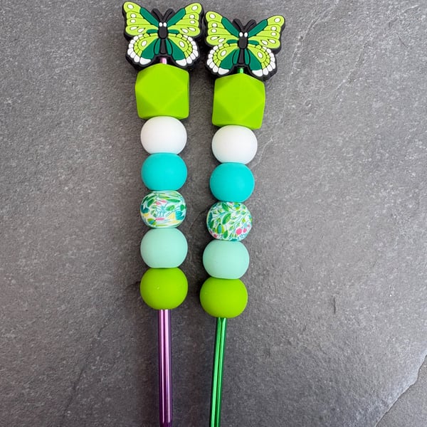 Butterfly silicone beaded crochet  hook green 