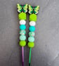 Butterfly silicone beaded crochet  hook green 