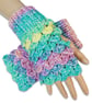 Crochet gloves. Pastel shades dragon scale gloves. Green fingerless gloves. - Image 10