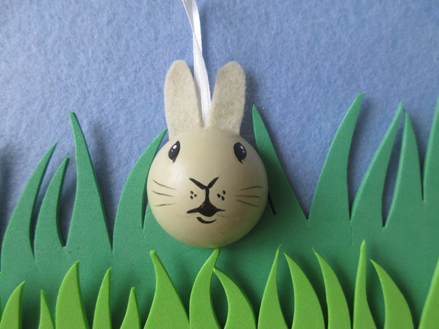 Bunny Rabbit Hanging Decoration Christmas Tree Bauble Wood Wooden Hand Painted