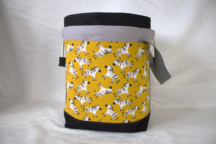 Large Cotton Canvas Drawstring Project Bag Zebras
