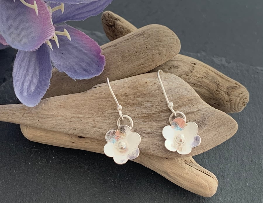 Sterling silver flower drop earrings 
