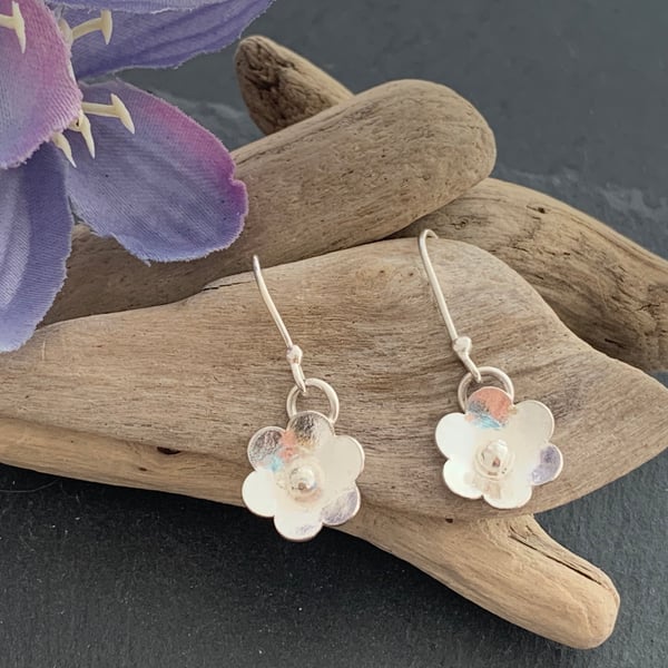 Sterling silver flower drop earrings 