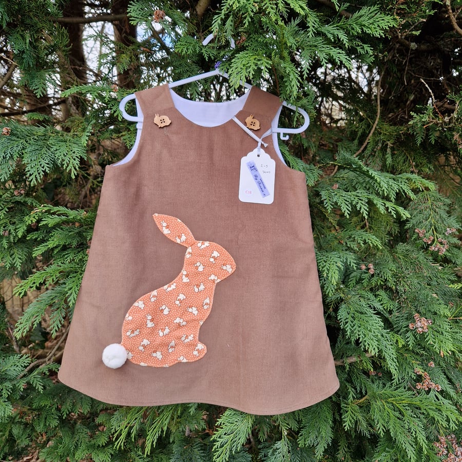 Age: 2-3yr Chocolate Rabbit Applique Needlecord dress. 