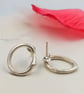 Sterling Silver Organic Circle Stud Earrings - Molten Textured Minimalist Studs - Image 2