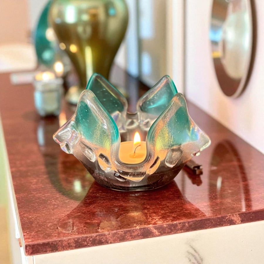 Handmade fused glass Tealight holder 