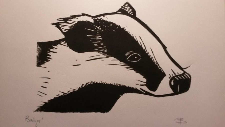 'Badger' lino print