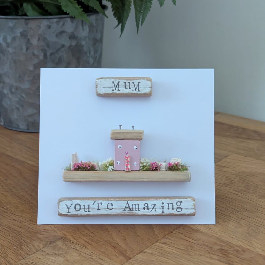 Mother's Day Card With Removable Wooden Cottage Gift