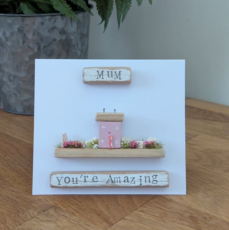 Mother's Day Card With Removable Wooden Cottage Gift