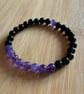 Black Tourmaline and purple Amethyst beaded elastic bracelet (6mm) bead size