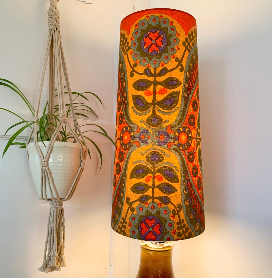 Hot Spice Orange PAGEANT Heals Barkcloth Vintage Fabric Lampshade option 