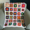 Colourful circles rainbow crochet blanket, crochet throw, free UK shipping