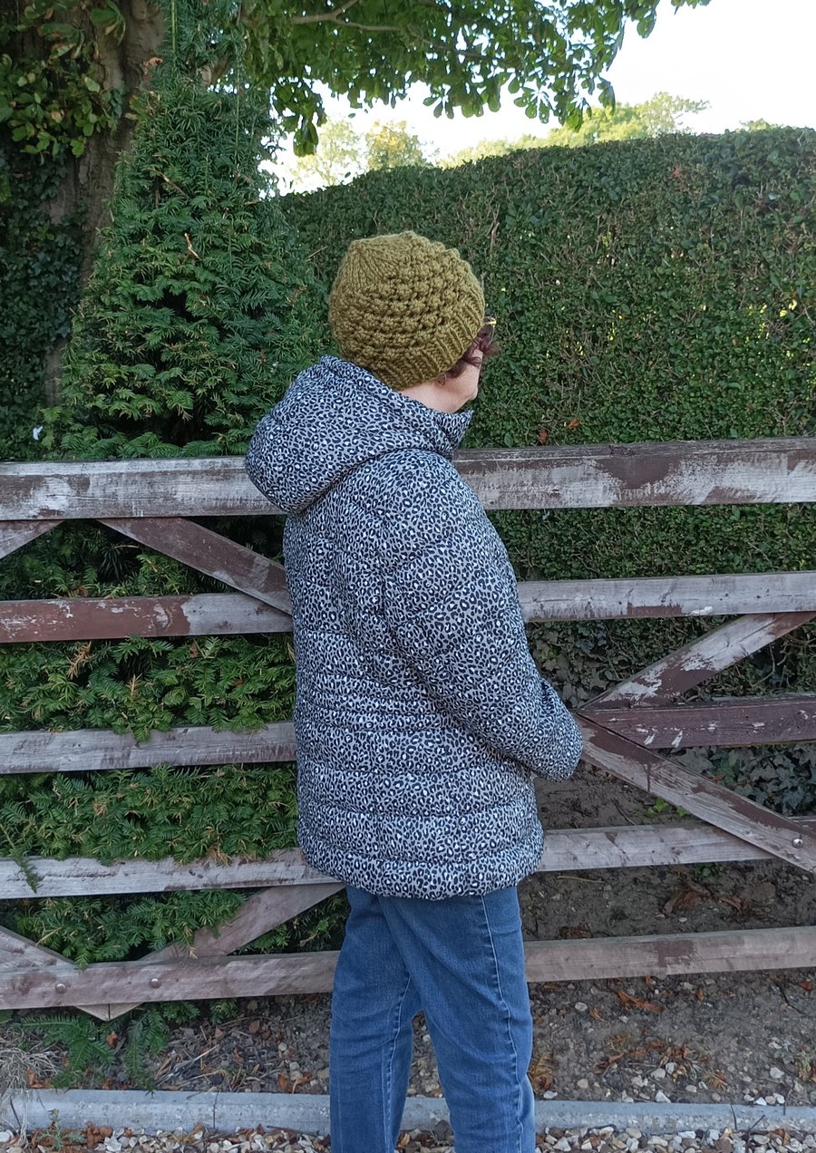 Khaki chunky knit beanie hat 