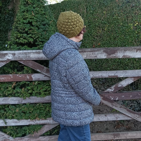 Khaki chunky knit beanie hat 
