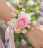 Luxury Wedding Flower Girl Basket & 2x Wrist Corsages Set Blush Pink Handmade - Image 2