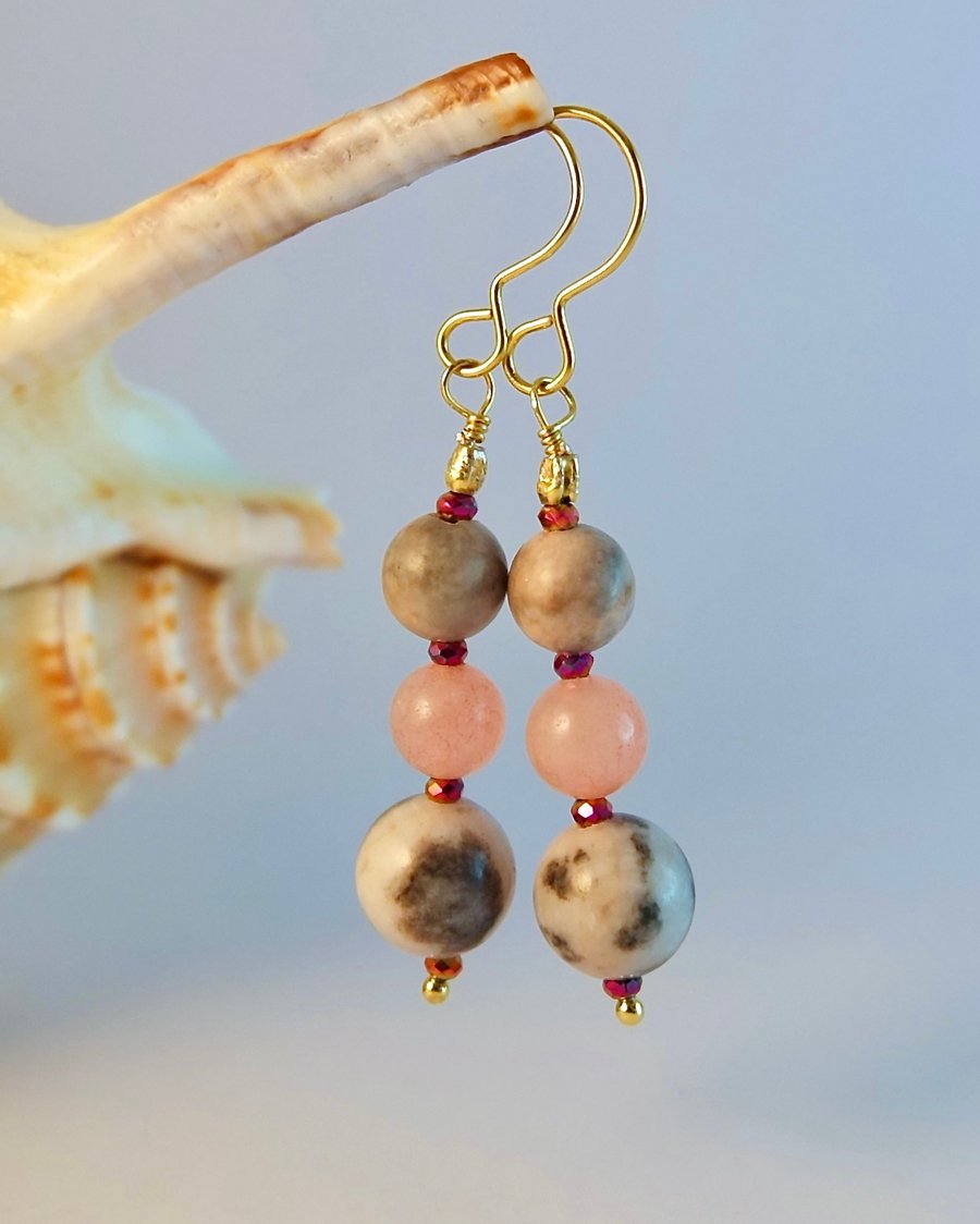 Pink Zebra Jasper & Pink Opal Earrings, Birthday, Anniversary, Gifts For Her