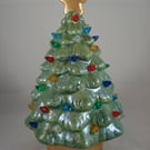 Green Ceramic Glittery Xmas Christmas Tree Table Lamp Light Ornament Decoration.