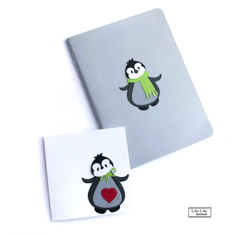 Penguin A6 notebook, sketchbook, journal and gift card by Lily Lily Handmade 