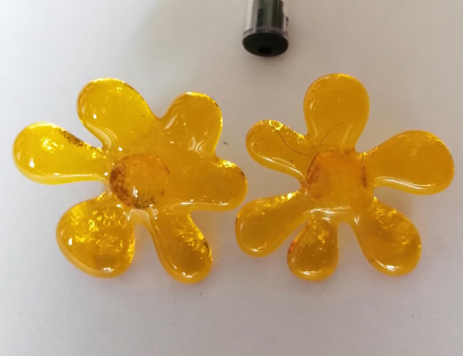 Fused Glass yellow flower stud earrings