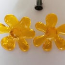 Fused Glass yellow flower stud earrings